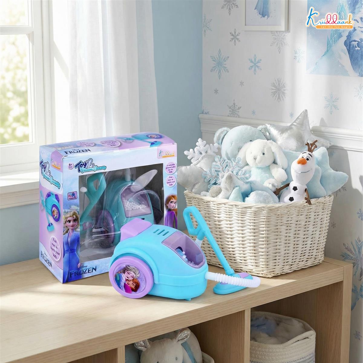 Frozen Theme Mini Vacuum Cleaner Toy for Kids - Battery-Operated Educational Pretend Play Cleaning Set with Lights, Turkish Blue, Safe & Interactive Housekeeping Toy for Boys & Girls Ages 3+