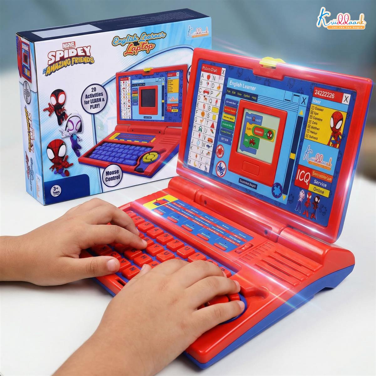 Spiderman Educational Laptop for Kids 3+ Years - Interactive Learning Toy with 20 Activities, Mouse Control, Alphabet & Number Games, Music & Melody - Marvel Superhero Theme, Red & Blue