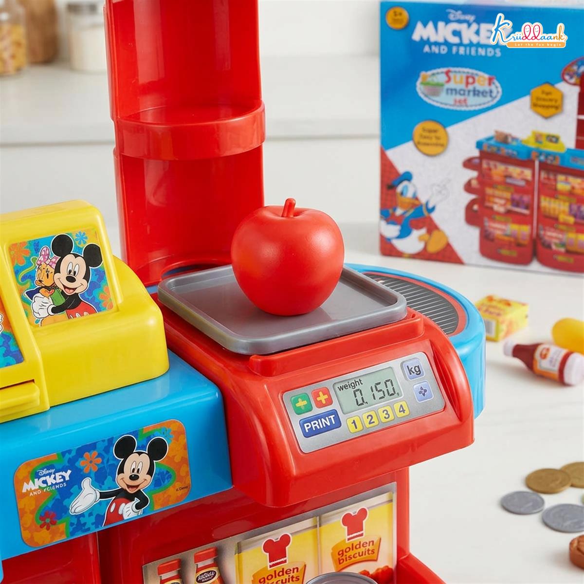 Disney Mickey Mouse Super Market Interactive Grocery Store Playset for Kids 5+ - Electronic Cash Register with Sound, Conveyor Belt, Play Money & 19 Shop Accessories - Educational Toy, Red