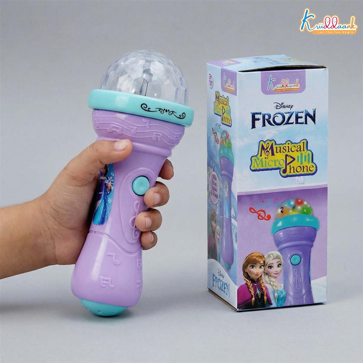 Kriiddaank Frozen Theme Musical Microphone for Kids - Elsa & Anna Singing Karaoke Toy with Rotating Disco Projection Lights & Music, Interactive Educational Toy for Toddlers 3+ Years (Blue)