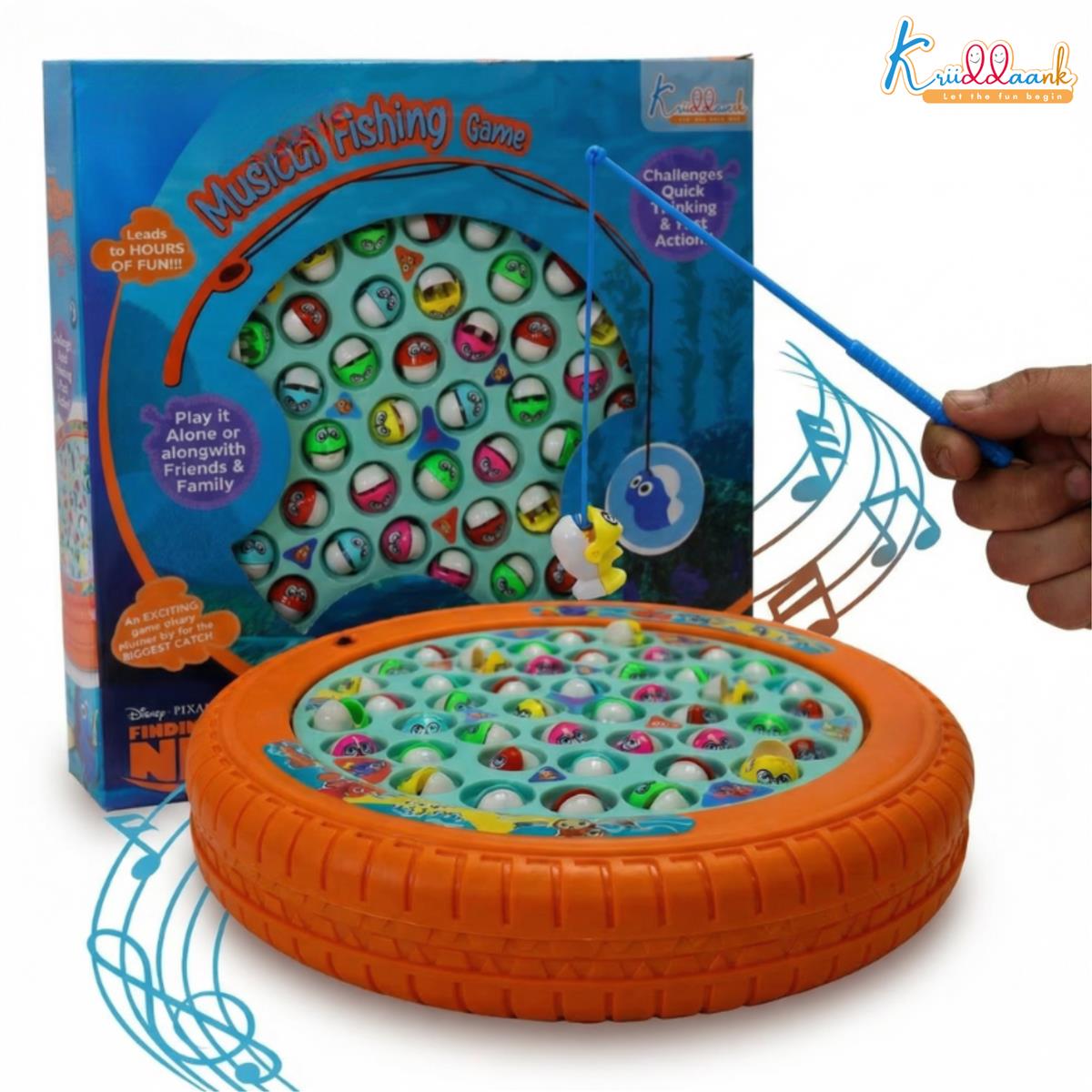 Kriiddaank Nemo Theme Musical Rotating Fishing Game for Kids - Interactive Battery Operated Learning Toy with 45 Fishes & 4 Fishing Poles - Educational Fun for Boys & Girls Ages 3+