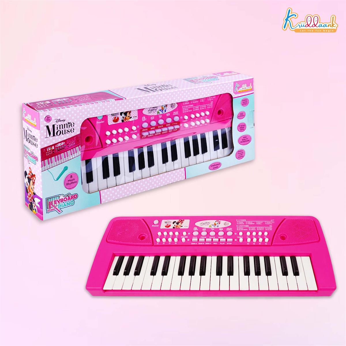 Minnie Keyboard Piano for Kids - 37 Keys Musical Toy with Microphone, 8 Rhythms, 8 Tones & USB Power - Educational Learning Instrument & Gift for Girls Ages 3+ (Pink)