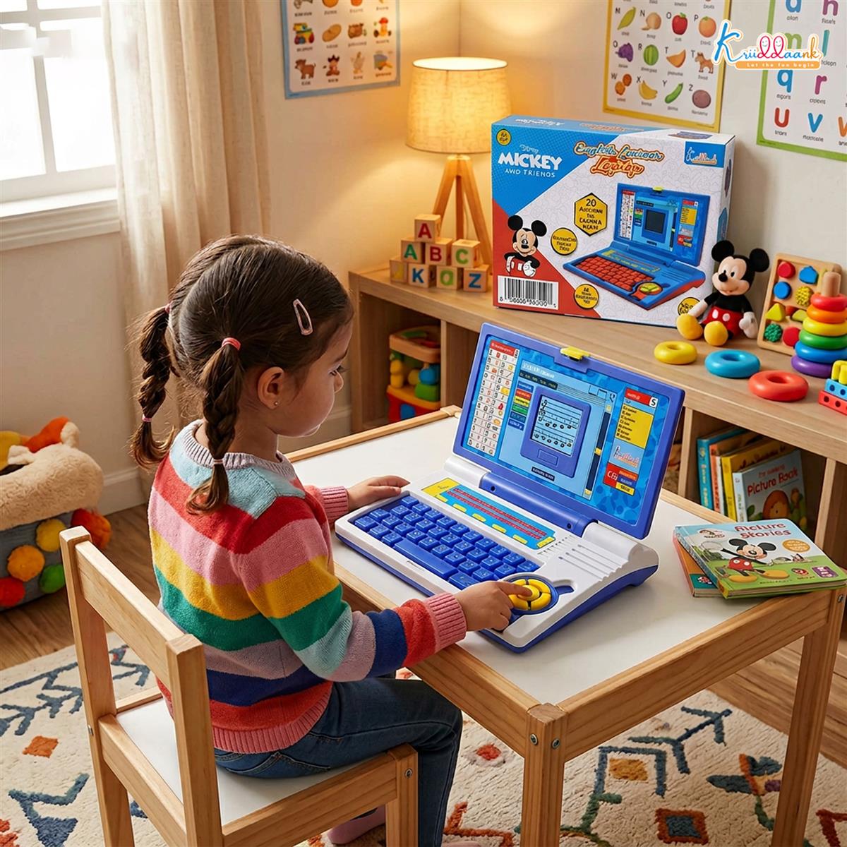 Mickey Educational Laptop for Kids Age 3+ | 20 Learning Activities for Alphabet, Math & Logic | Interactive Screen & Mouse Control | Memory Skill Development Toy | Mickey Theme (Red)