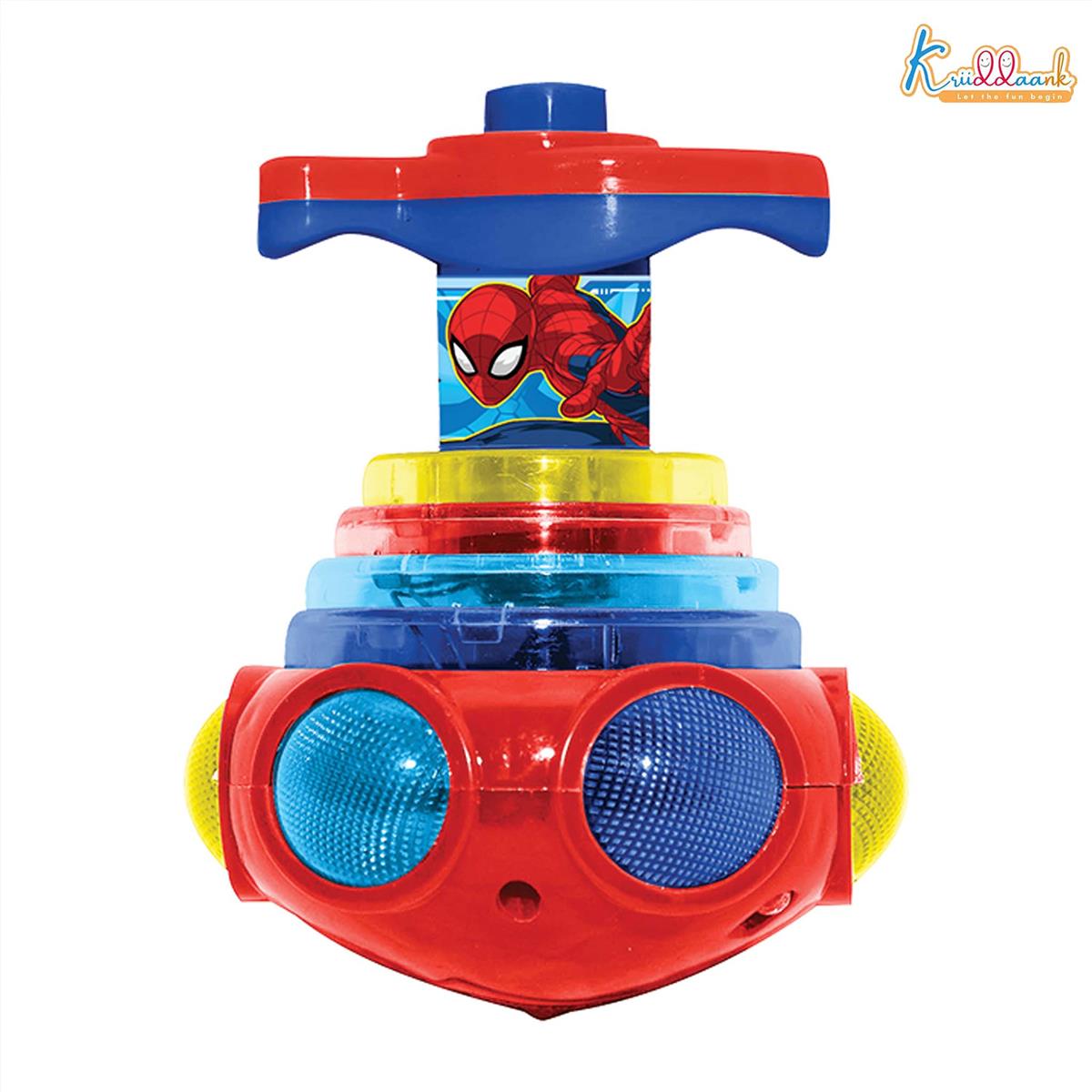 Dizzy Glow Top - Spiderman Musical Spinning Toy with Vibrant Flashing Lights & 360 Degree Rotation, Safe Rounded Edges, Battery Operated Fun for Kids Aged 3+ Years - Blue