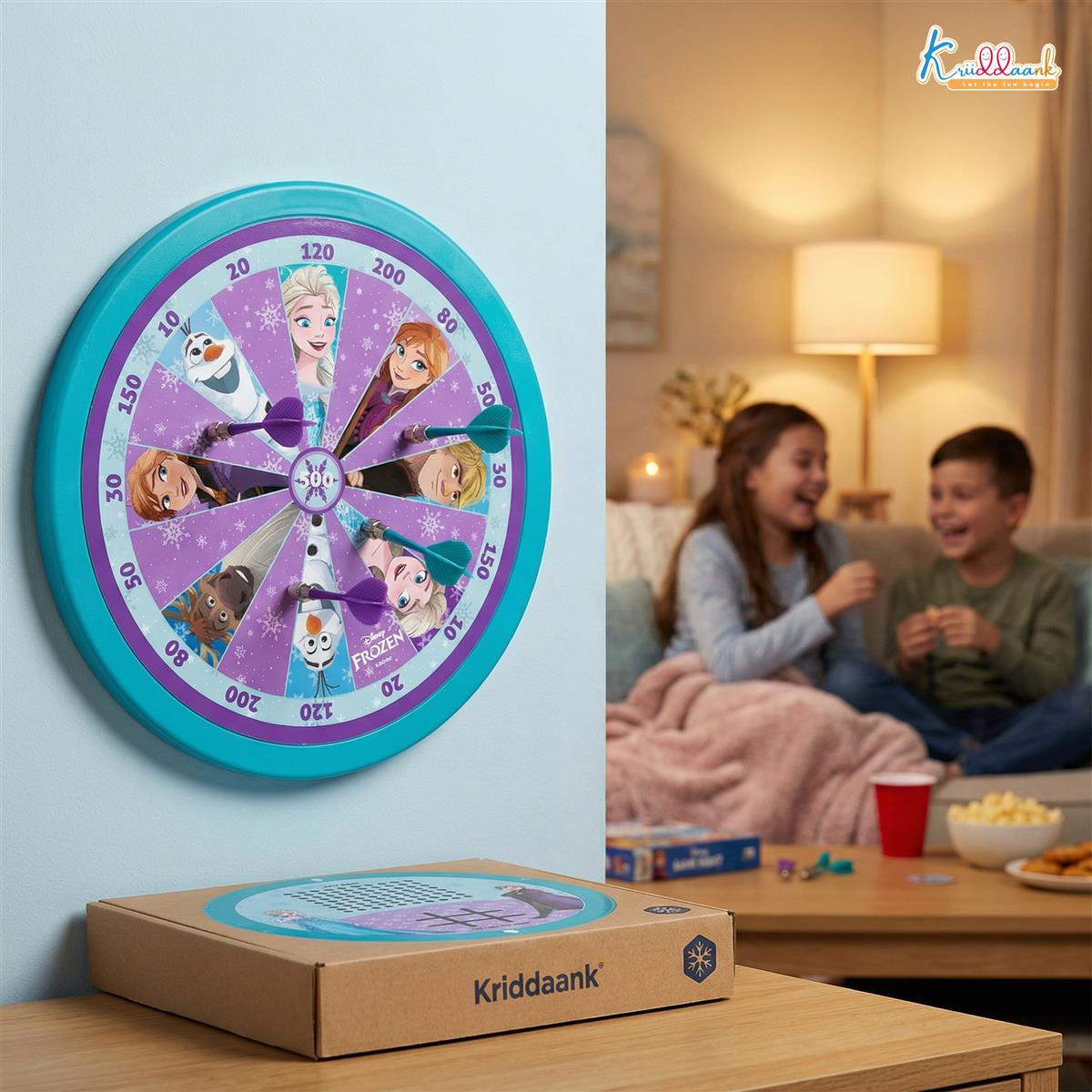 Kriiddaank Frozen 2-in-1 Double Fun Dartboard & Ludo Game for Kids - Safe Indoor Wall Target Shooting Game, Durable MDF Board, Ideal Birthday Gift for Boys & Girls 3+ Years (Multicolor)