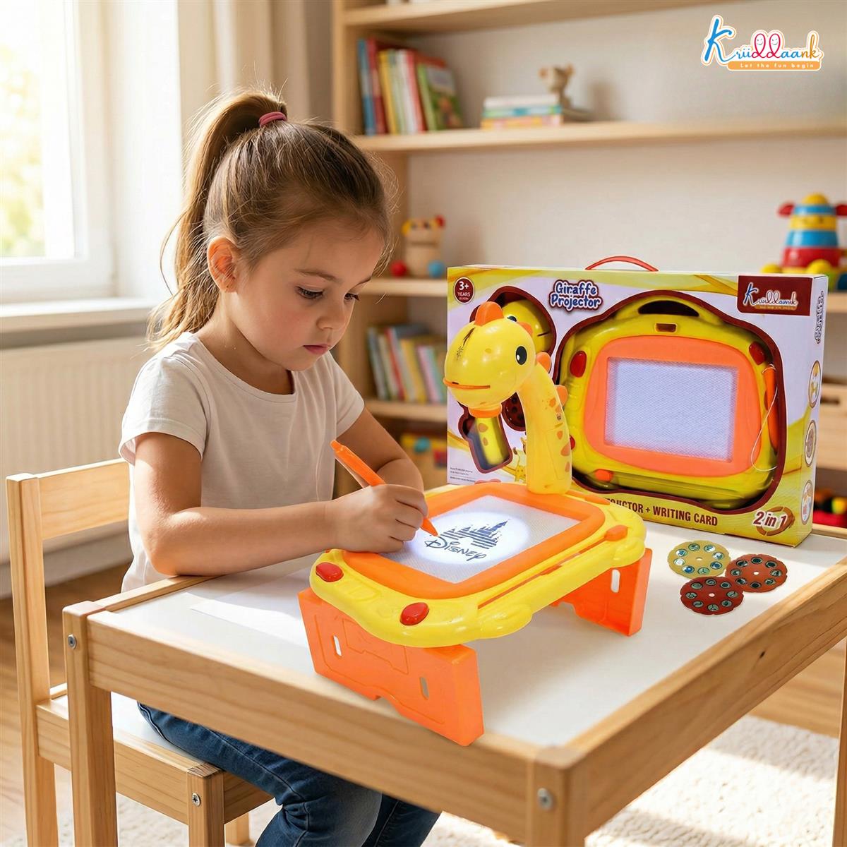 Kriiddank Giraffe Toy Projector Drawing Set for Kids - 2-in-1 Art Table & Writing Board with 24 Patterns, 3 Slides, Markers & Eraser - Educational Creative Tracing Toy for Boys & Girls 3+ Years