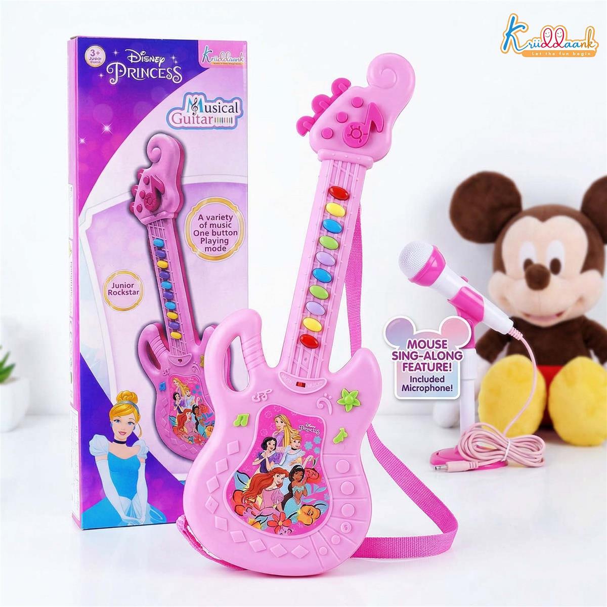 Disney Princess Musical Guitar for Toddlers - Sing-Along Karaoke Junior Music Toy with Built-in Tones - Pink Rockstar Interactive Toy Guitar for Girls Ages 3+ - Safe & Educational Birthday Gift