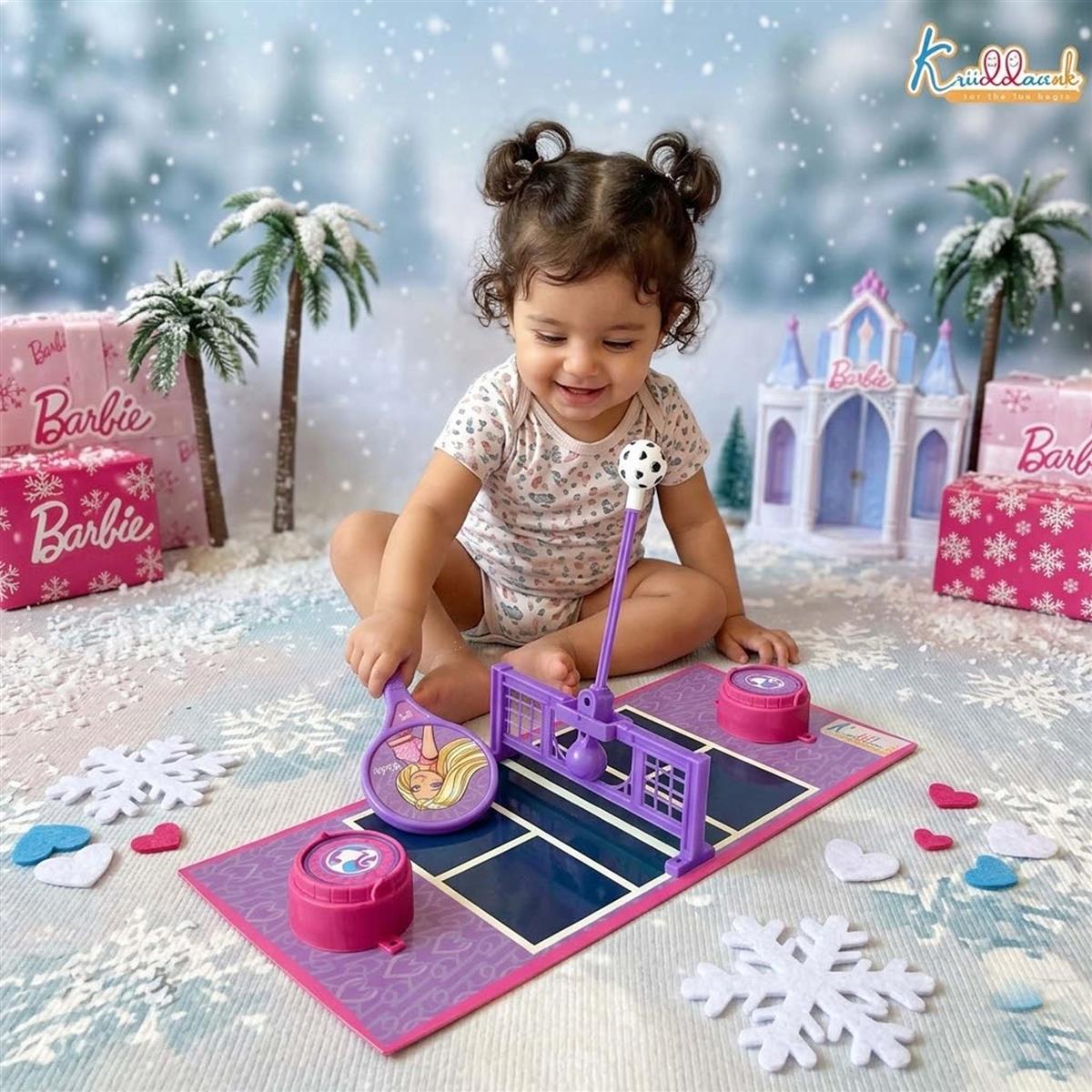 Kriiddaank Barbie Tennis Smash Sports Set for Girls, Lightweight Eco-Friendly Rackets & Ball, Indoor/Outdoor 2-Player Game, Safe & Smooth Edges, Table Top Friendly, Kids Age 3 Years+