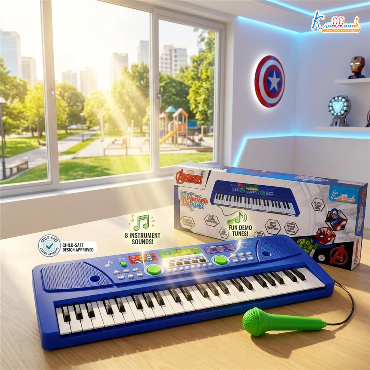 Marvel Avengers Keyboard Piano for Kids - 50 Keys Electronic Musical Instrument with 16 Rhythms, 8 Instrument Sounds, High-Quality Microphone, Dual Power (Battery/USB) - Educational Toy for Ages 3+