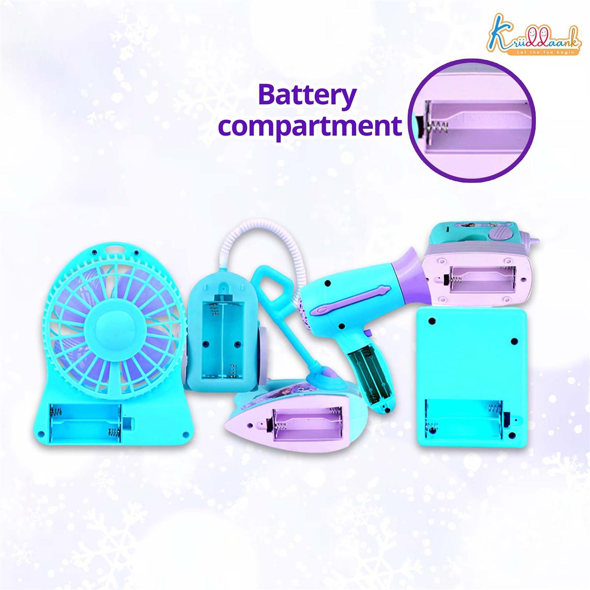 Frozen Theme Household 6pc Role Play Home Set - Battery Operated Kids Home Appliances with Washing Machine, Vacuum Cleaner, Sewing Machine & Fan - Educational Toy Gift for Kids 3+ Years (Multicolor)