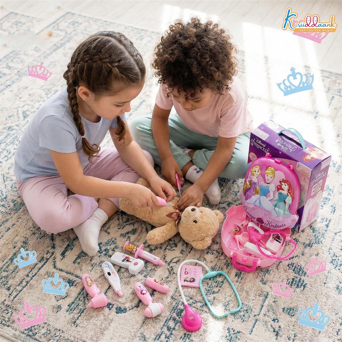 Kriiddaank Princess Backpack Doctor Set for Kids - 8 Pcs Medical Kit with Stethoscope, Syringe & Accessories, Portable Pretend Play Toy for Girls 3+ Years Old (Non-Electric, Pink)