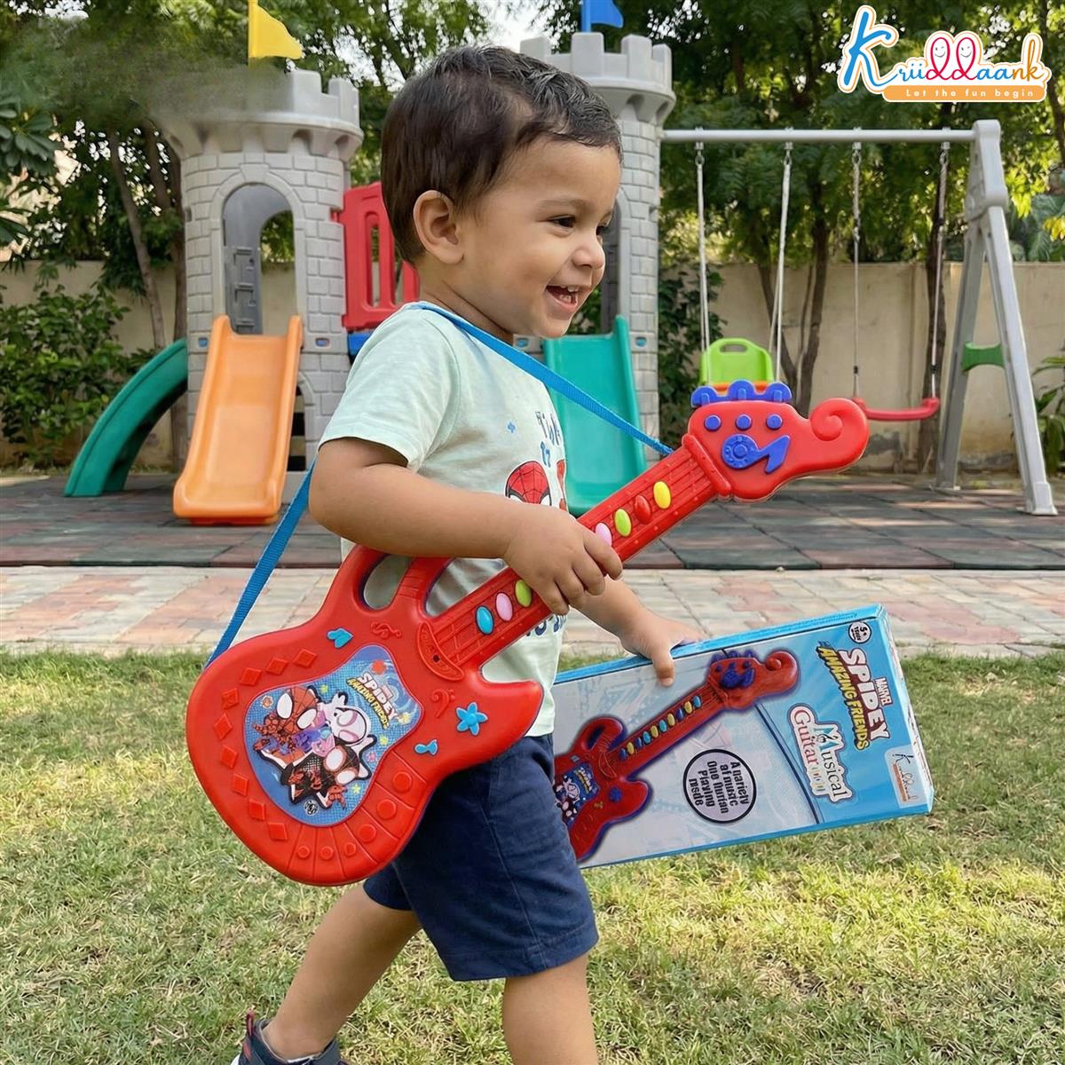 Spiderman Musical Guitar for Toddlers - Junior Rockstar Sing-Along Karaoke Toy with Built-in Music & Lights, Educational Electronic Play Instrument for Kids 3+ Years Old, Blue