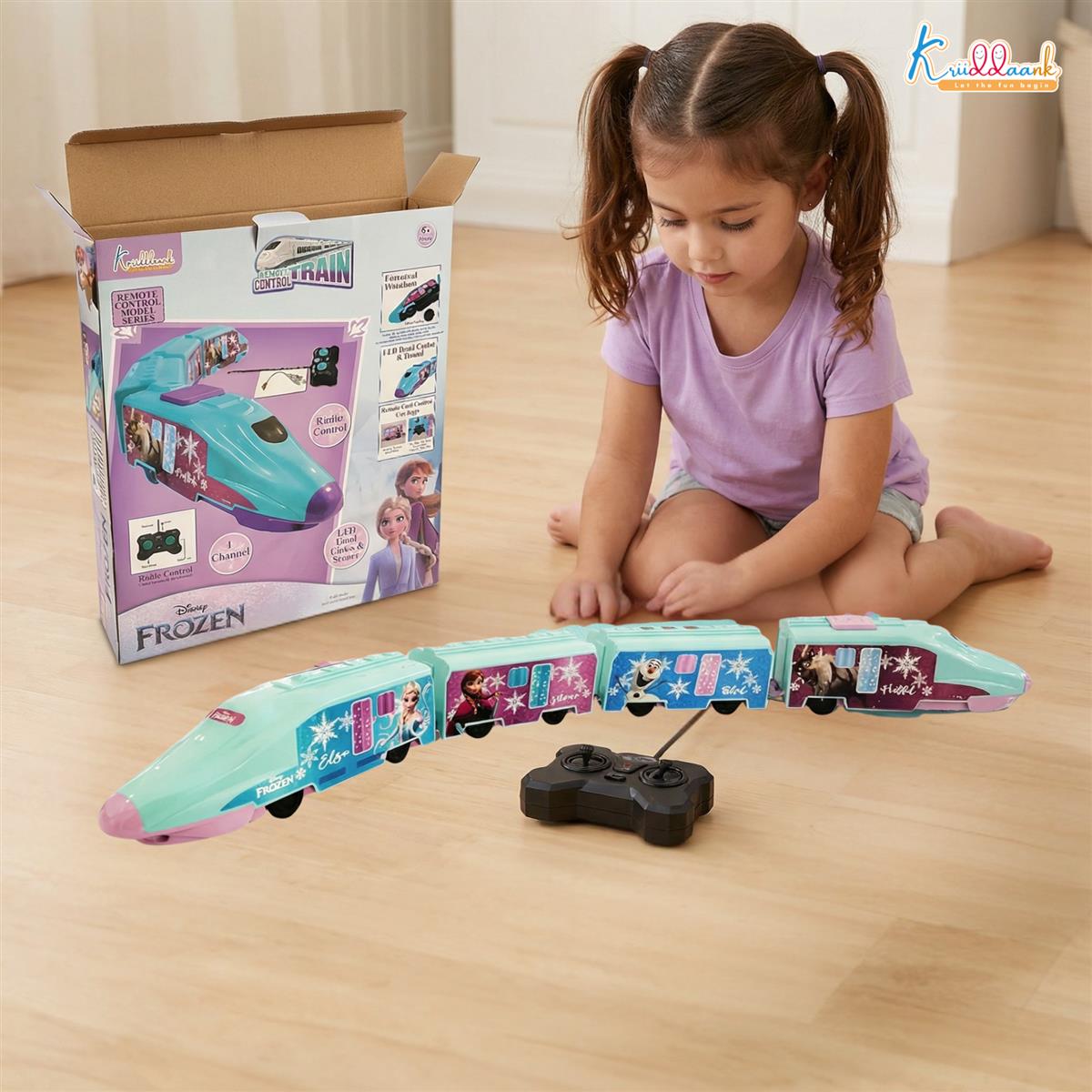Kriiddaank Frozen Theme Remote Control Train Toy for Kids, Rechargeable EMU Express Train with LED Lights and Realistic Sounds, Turquoise Railway Toy for Boys and Girls Ages 3+