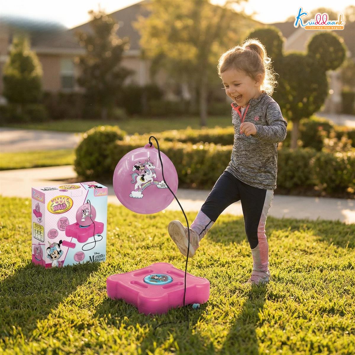 Disney Minnie Mouse Reflex Soccer Ball Solo Training Kit - Indoor & Outdoor Soccer Trainer with Rebound Action - Portable Sports Play Set for Kids & Toddlers Age 3+ - Pink