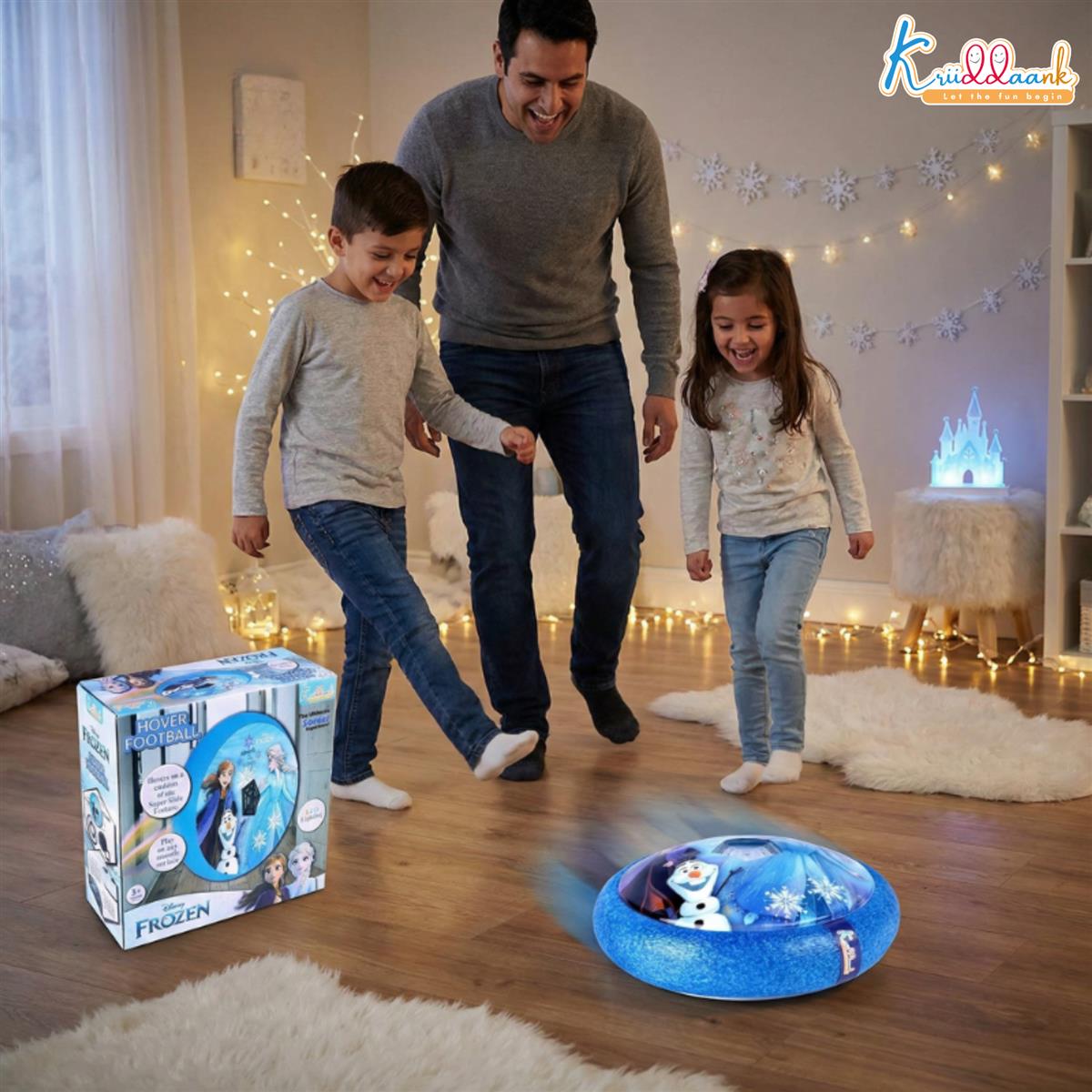 Frozen Theme Hover Football - LED Light Up Air Soccer Ball with Soft Foam Bumpers - Disney Elsa & Anna Indoor Sports Toy for Kids Boys & Girls, Glides on Smooth Surfaces, Safe Active Play