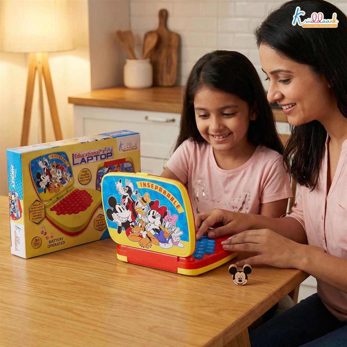 Disney Mickey Mouse Educational Laptop Toy for Kids - Interactive Alphabet & Number Learning Tool, Music & Sounds, Screen-Free Tech Toy for Boys & Girls Ages 3+, Safe & Portable Learning Aid
