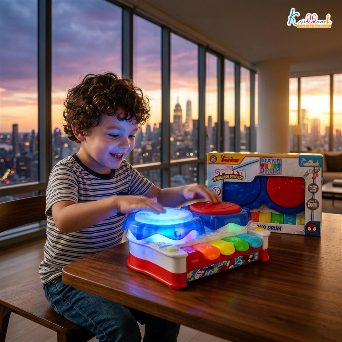 Spiderman Theme 2-in-1 Drum and Piano Music Toy for Kids - Interactive Musical Instrument Kit with 3D Lights & Sound, Educational Superhero Gift for Boys and Girls Ages 3+