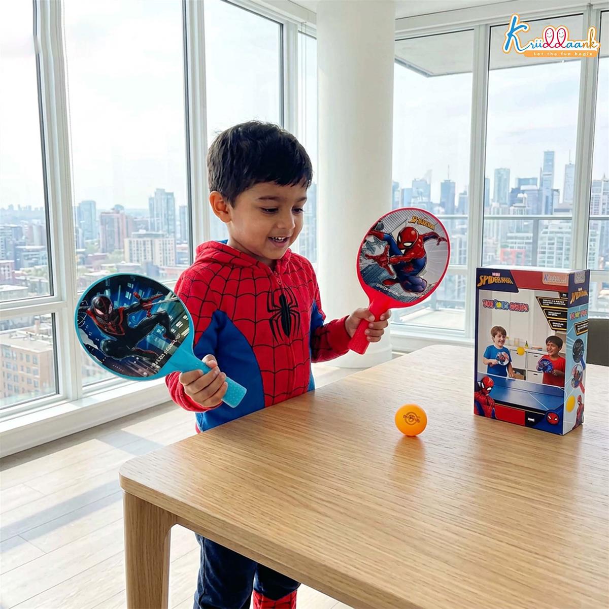 Kriiddaank Spiderman Tiny Pong Champs - Paddle Racket Set with Ball for Kids | Indoor & Outdoor Table Tennis Sports Toy for Boys & Girls Age 3+ | Superhero Themed Active Play Set