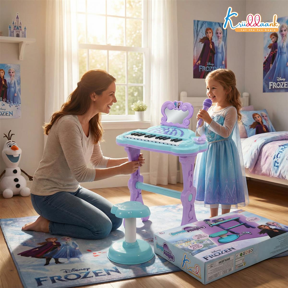 Frozen-Themed Little Pianist Keyboard with Microphone & Stool - 25 Built-in Tunes, Karaoke Function, MP3 Connectivity - Educational Musical Toy for Girls & Toddlers Age 3+ (Turkish Blue)