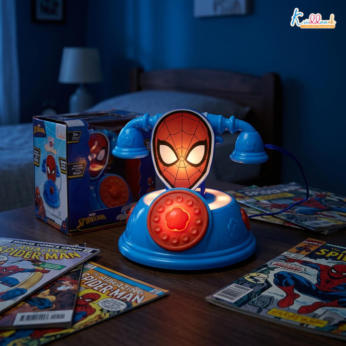 Kriiddaank Spiderman Talking Telephone Toy for Kids, Musical Pretend Play Landline Phone with Ringing Sound & Music, Interactive Learning & Educational Toy for Toddlers Boys & Girls Age 3+