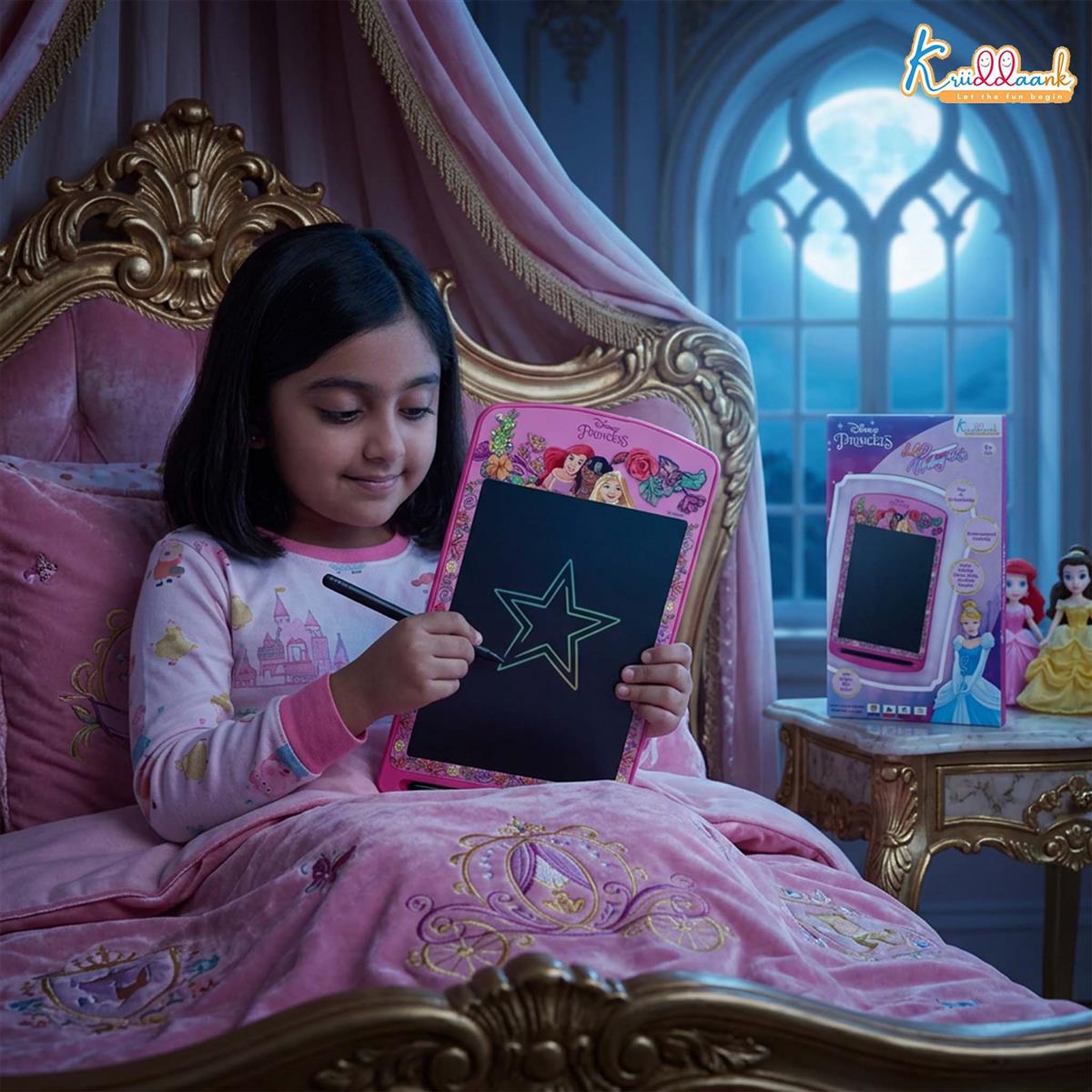 Kriiddaank Princess 10.5 Inch LCD Writing Tablet for Kids, Electronic Drawing Pad & Doodle Board, Reusable Travel Slate for Girls, Educational Birthday Gift for 3 4 5 6 7 8 9 10 Year Olds, Pink