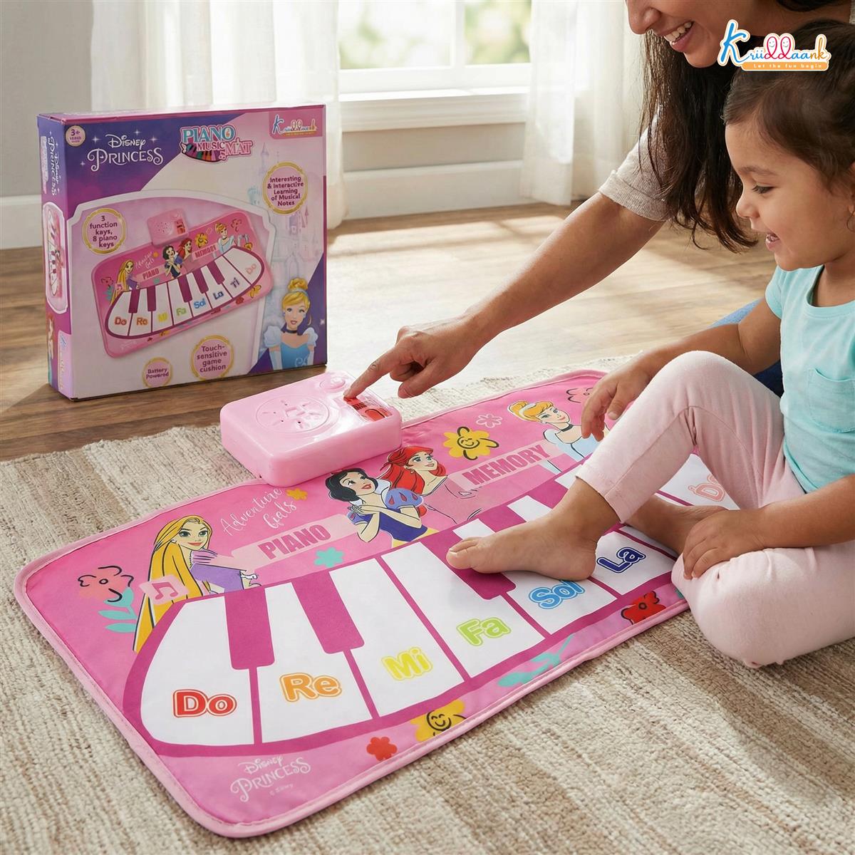 Disney Princess Portable Piano Music Mat for Kids | 8 Keys & Interactive Sounds Roll-Up Floor Mat | Educational Musical Toy for Girls 3+ Years | Lightweight & Foldable Playmat
