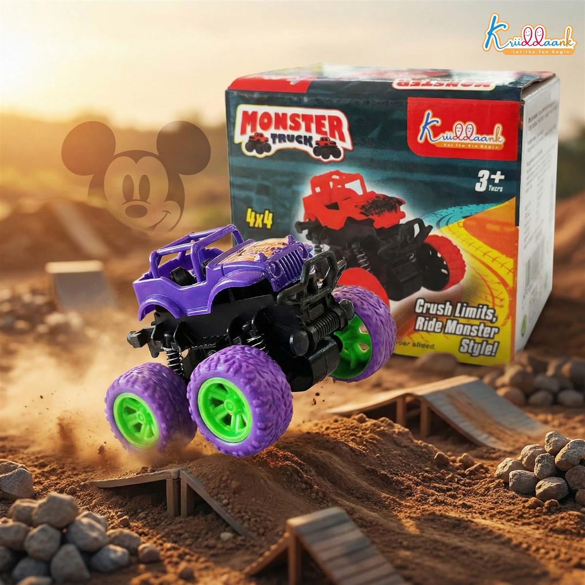 Kriddaank 4x4 Monster Truck for Kids - Friction Powered Stunt Car with 360Â° Spin Action - Durable Alloy & Non-Toxic 4WD Toy - Ideal Gift for Boys & Girls 3-7 Years Old (Multicolor)