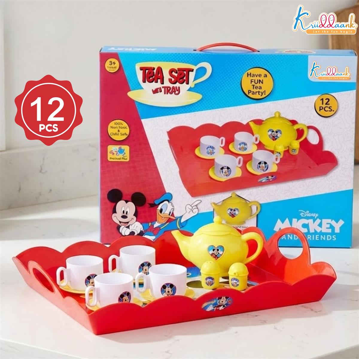Disney Mickey Mouse Tea Playset - 12-Piece Kids Tea Party Set with Electronic Kettle, Boiling Sound & Light Effects - Educational Pretend Play Kitchen Toy for Toddlers, Boys & Girls Aged 3+ Years