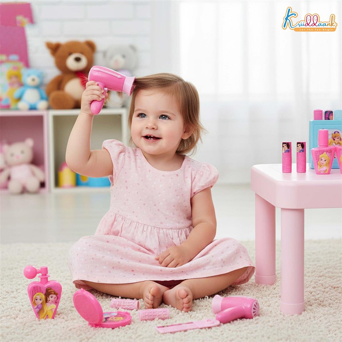 Disney Princess 2-in-1 Backpack Dressing Table & Trolley Gift Set for Kids - 13 Pcs Pretend Play Makeup Kit with Electronic Dryer - Portable Vanity Toy for Girls Age 3+