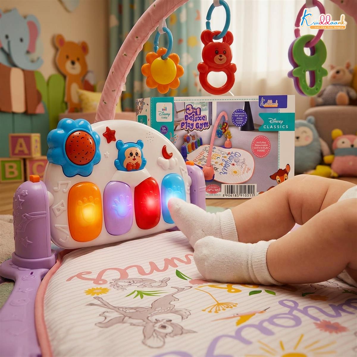 Classic Theme Musical Baby Gym for Infants with Piano Keyboard, Lights & Hanging Toys | Disney Classic Activity Play Mat for 0-3 Years | Sensory Development Floor Gym for Boys & Girls (Multicolor)