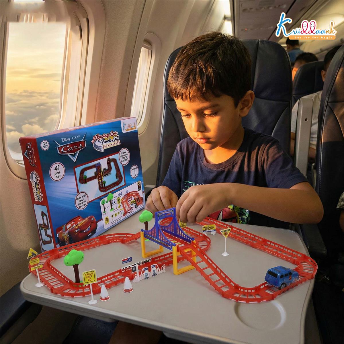 Disney Theme Cars Mini Track Set - 41 Piece Portable DIY Race Track Toy with Diecast Metal Toy Car, Realistic Miniature Collectible Racing Playset for Kids 3+ Years Old
