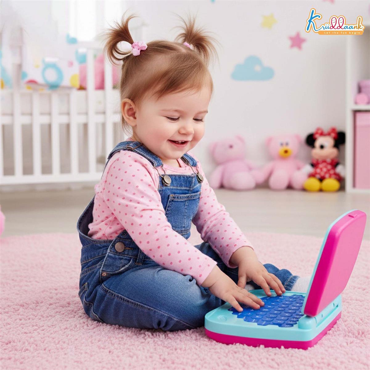 LTW Minnie Mouse Theme Educational Laptop for Kids - Interactive Screen-Free Learning Toy for Alphabets, Numbers & Word Pronunciation - Musical Preschool Toy for Ages 3+ (Pink)