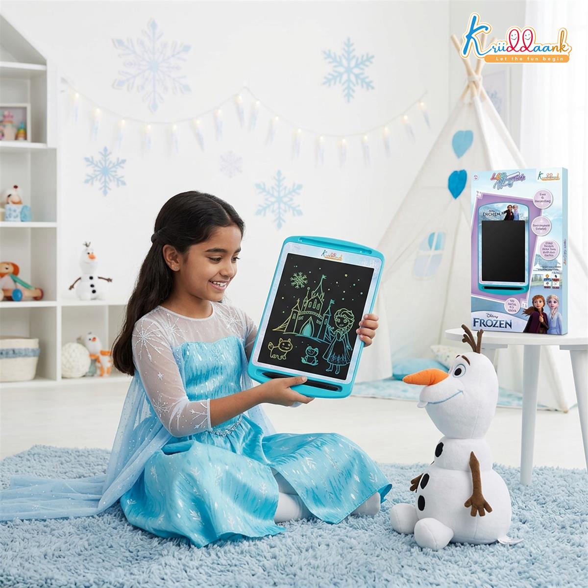 Kriiddaank Frozen 10.5 Inch LCD Writing Tablet, Electronic Drawing Pad for Kids, Rewritable Doodle Board & Travel Slate, Educational Birthday Gift for Girls & Boys 3-9 Years Old, Turkish Blue