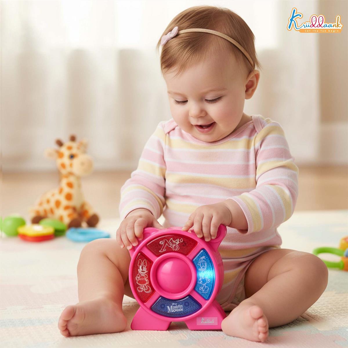 Minnie Mouse Theme Music Set - Clubhouse Musical Toy for Toddlers & Kids with 4 Animal Sounds & 4 Musical Tones, Interactive Educational Learning Toy, Battery Operated Pocket-Sized Music Kit, Pink