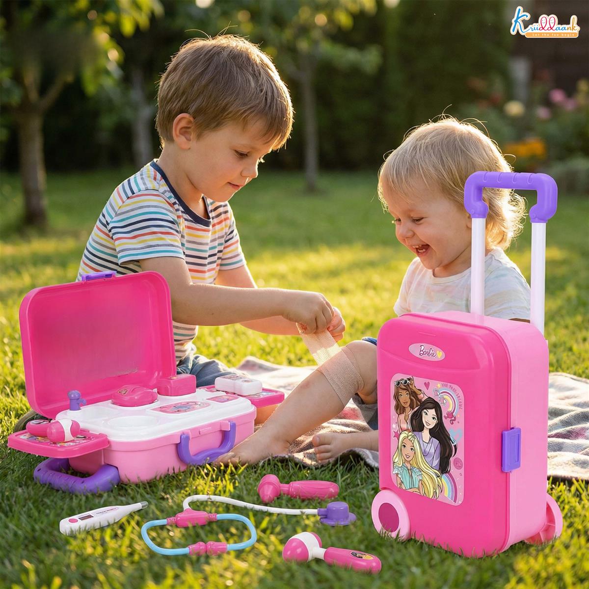 Kriiddaank Barbie Theme Doctor Set - Portable Medical Trolley Playset with Lights, 9-Piece Educational First Aid Kit for Kids 3+, Dreamhouse Role Play Toy, Best Birthday Gift for Girls - Pink