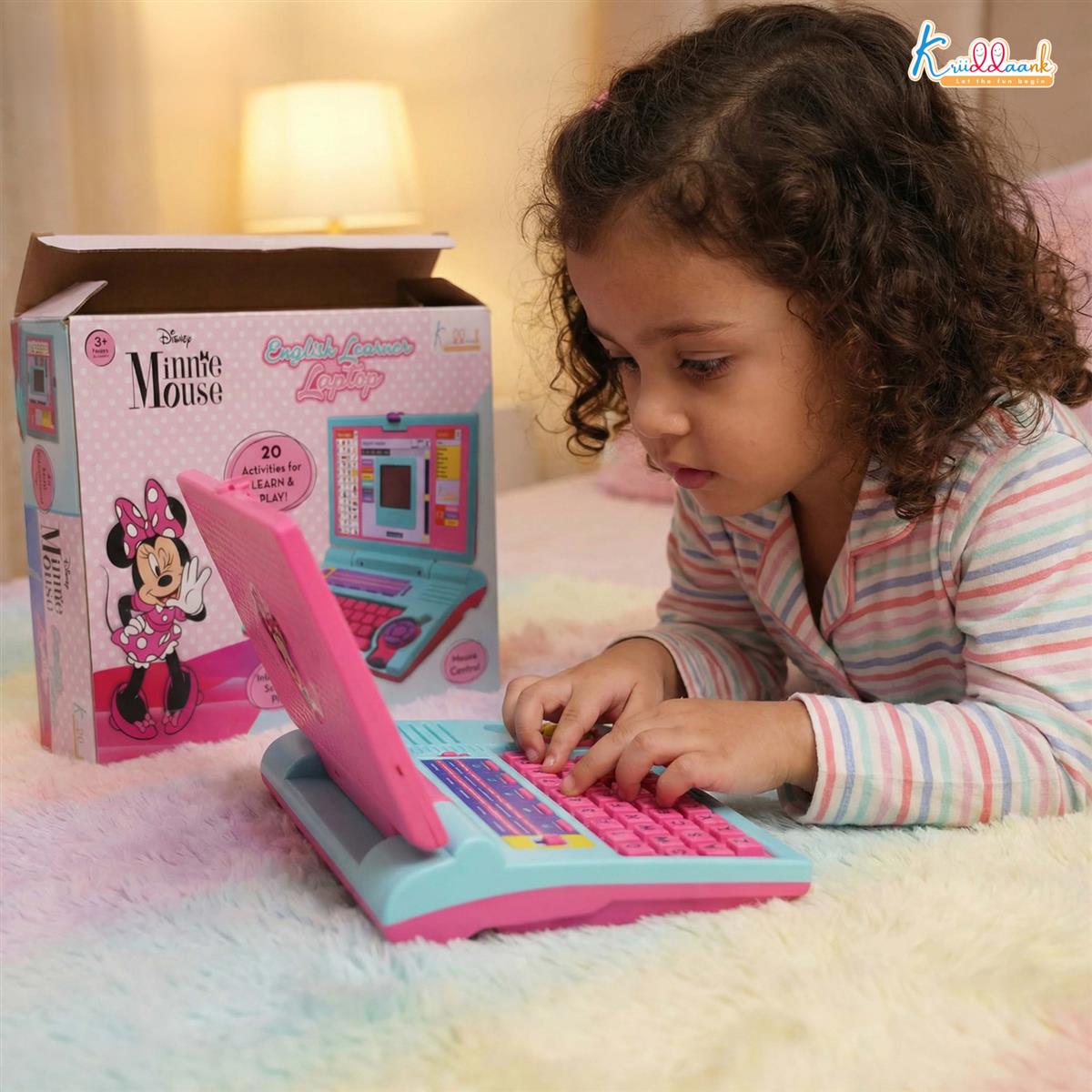 Krriiddaank Minnie Theme Educational Laptop for Kids - 20 Learning Activities for 3+ Years Girls, Interactive Toy for Alphabet, Numbers, Math, Music & Logic - Pink (ISI Certified)