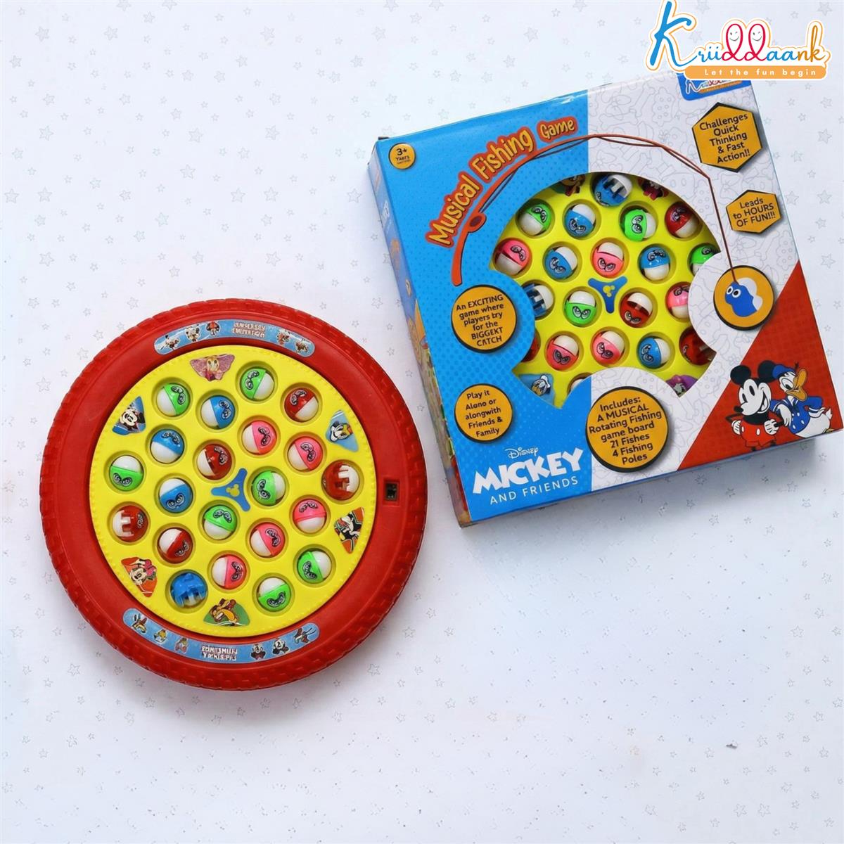 Mickey Mouse Musical Fishing Game - Battery Operated Educational & Learning Toy for Kids - Includes 21 Fishes & 4 Fishing Poles - Interactive Board Game for Boys & Girls Ages 3+