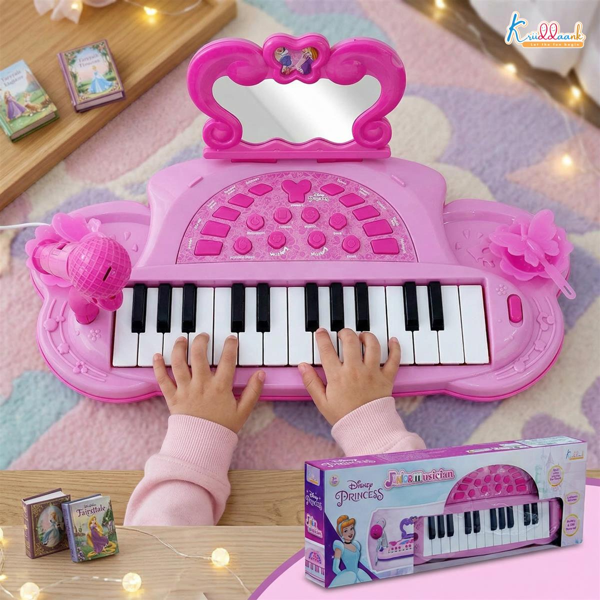 Disney Princess Musician Music Set - Kids Piano with Karaoke Microphone & Sound Effects, Educational Musical Toy for Girls Age 3+, Portable Electronic Keyboard with USB/Battery Power (Pink)