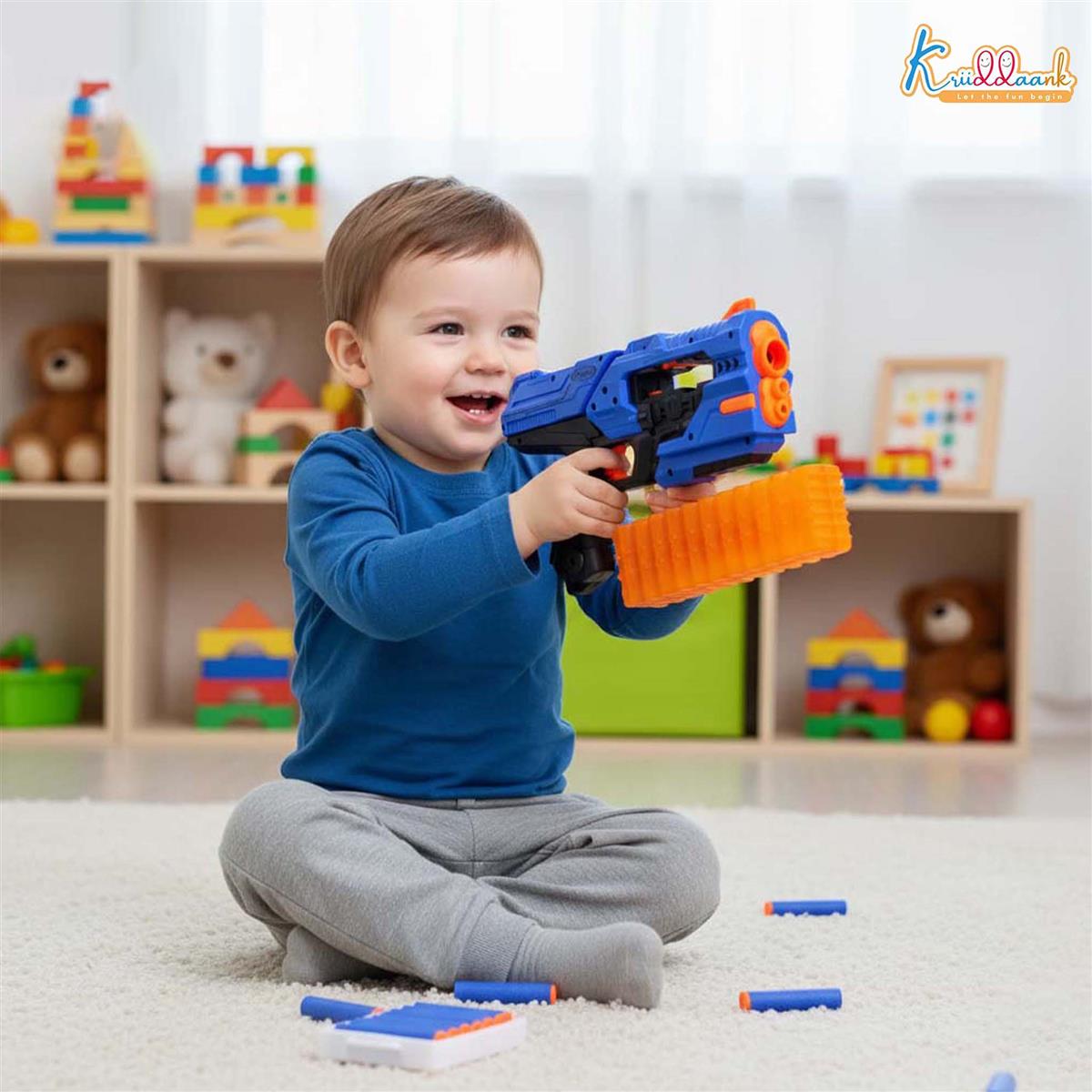 Mega Shooter Blaster Toy for Kids - Soft Bullet Gun with 12 Foam Darts, Long Range Shooting Toy, Safe Pretend Play Blaster for Boys and Girls 3+ Years, Multicolor