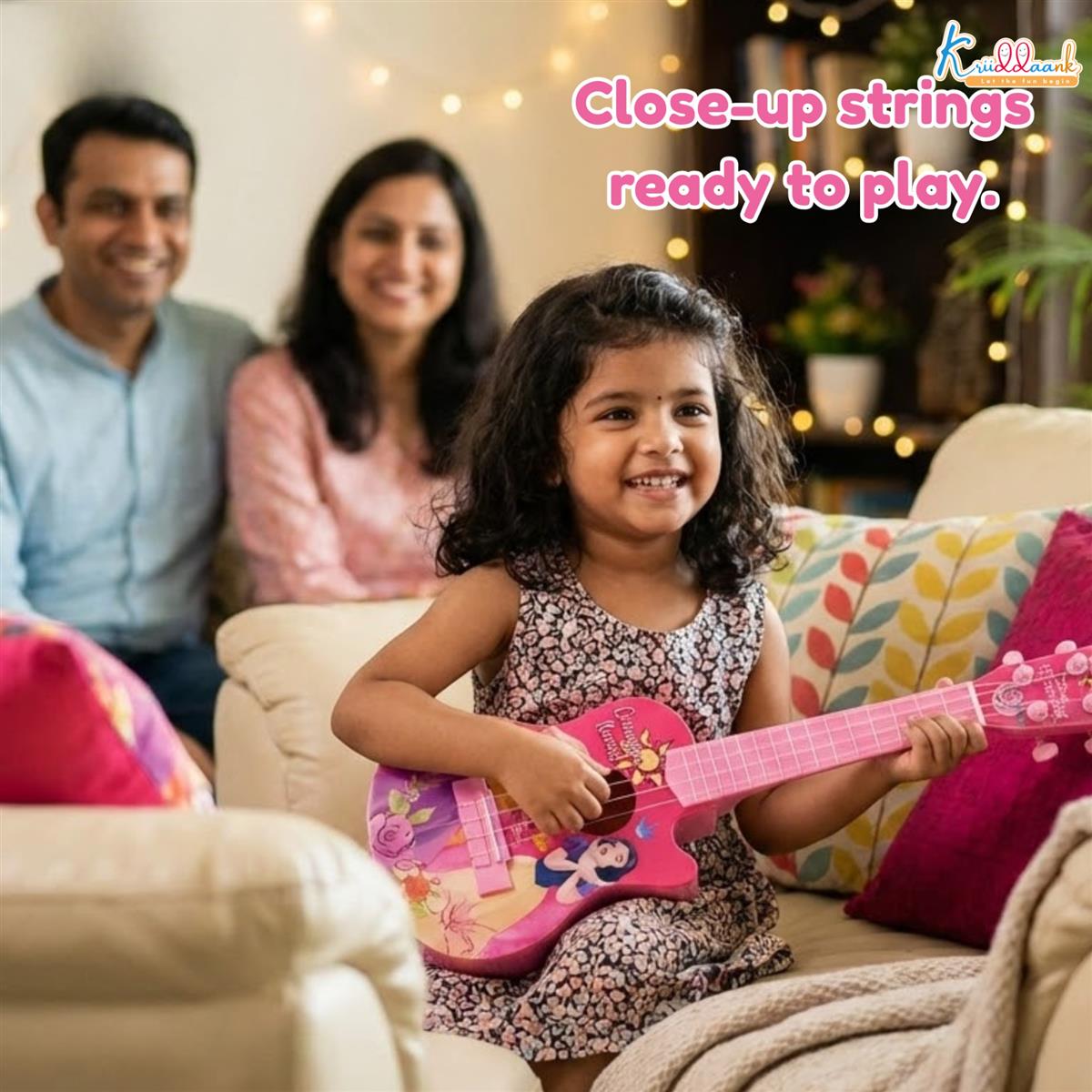 Disney Princess Theme 4-String Toy Guitar for Girls - Small Educational Musical Instrument for Kids Age 3+ - Lightweight & Safe Design - Ideal Birthday Gift for Aspiring Musicians