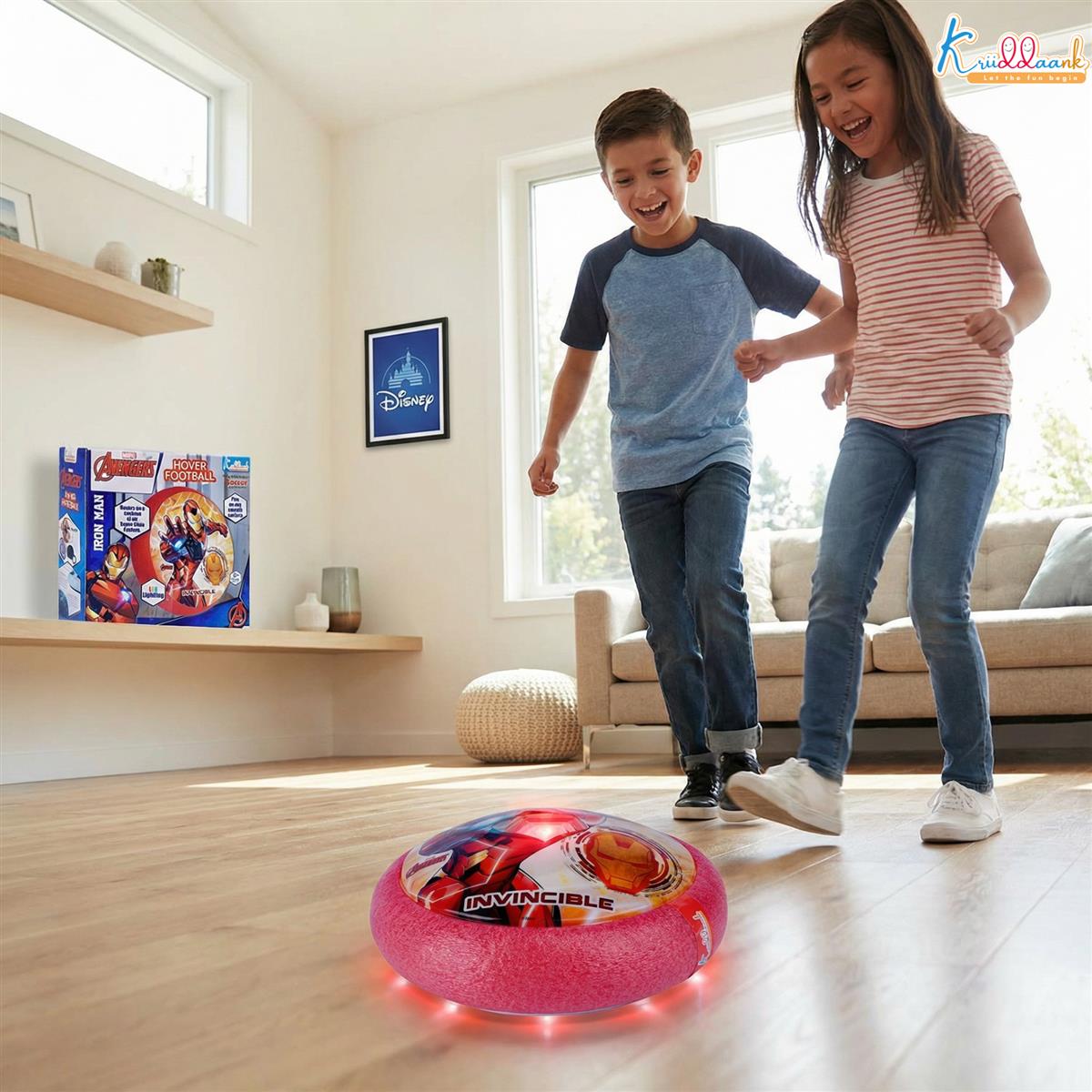 Iron Man Theme Hover Football for Kids - LED Light Up Indoor Soccer Ball with Foam Bumper, Disney Marvel Sports Toy for Boys & Girls, Safe Glide Air Power Soccer Disk, Ages 3+