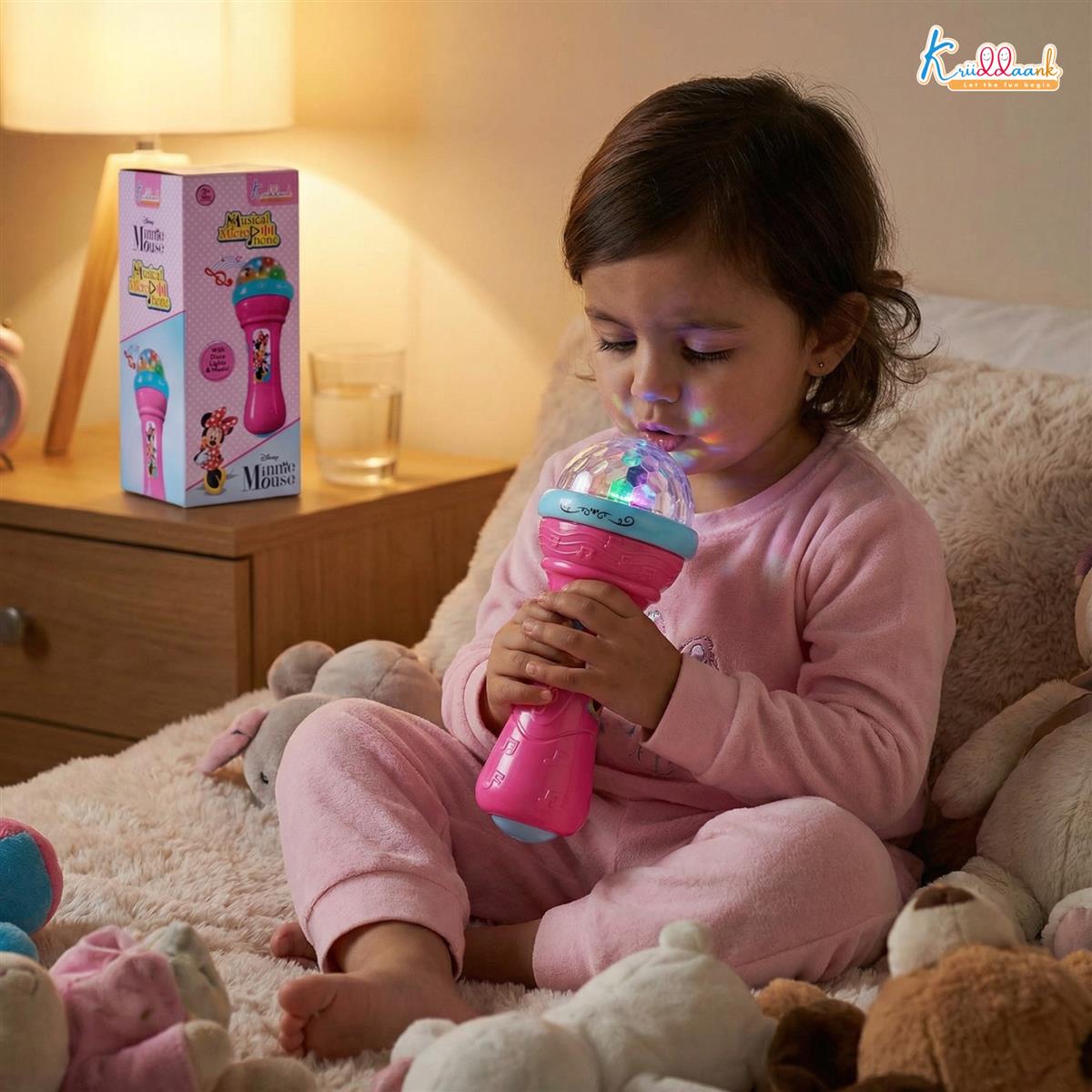 Minnie Mouse Musical Karaoke Microphone Toy for Kids - Fun Singing Instrument with Rotating Disco Projection Lights & Music, Pink Pretend Play Educational Toy for Girls Age 3+ Years
