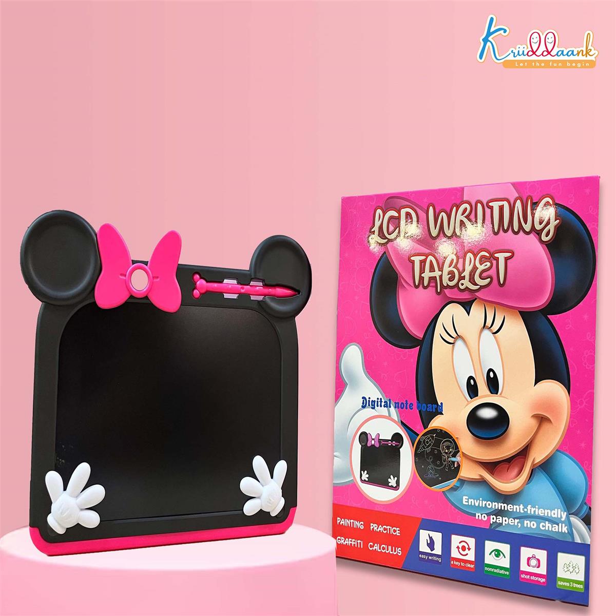 Kriiddaank Minnie 9 Inch LCD Writing Magic Tablet, Electronic Drawing Pad & Doodle Board for Kids, Preschool Educational Toy & Travel Game for Girls & Boys, Birthday Gift for Ages 3-9 (Pink)