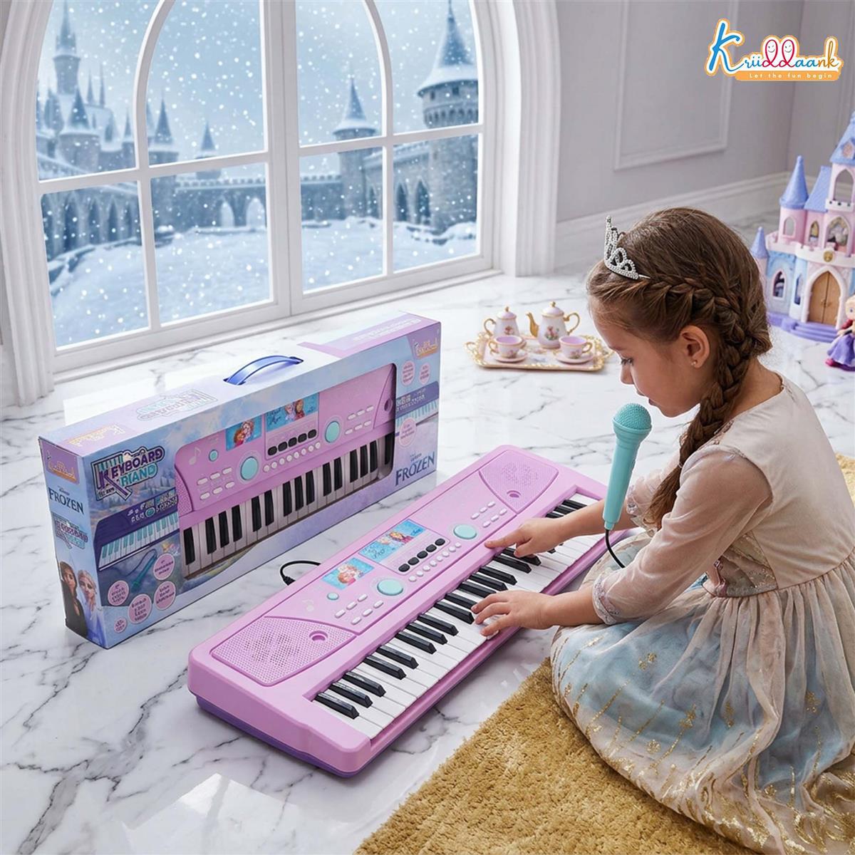 Frozen Keyboard Piano for Kids with 50 Keys, 49 Organ Scale Keys, Microphone, 16 Rhythms, 8 Instrument Sounds & USB Power - Educational Musical Toy for Boys & Girls 3+ Years (Turkish Blue)