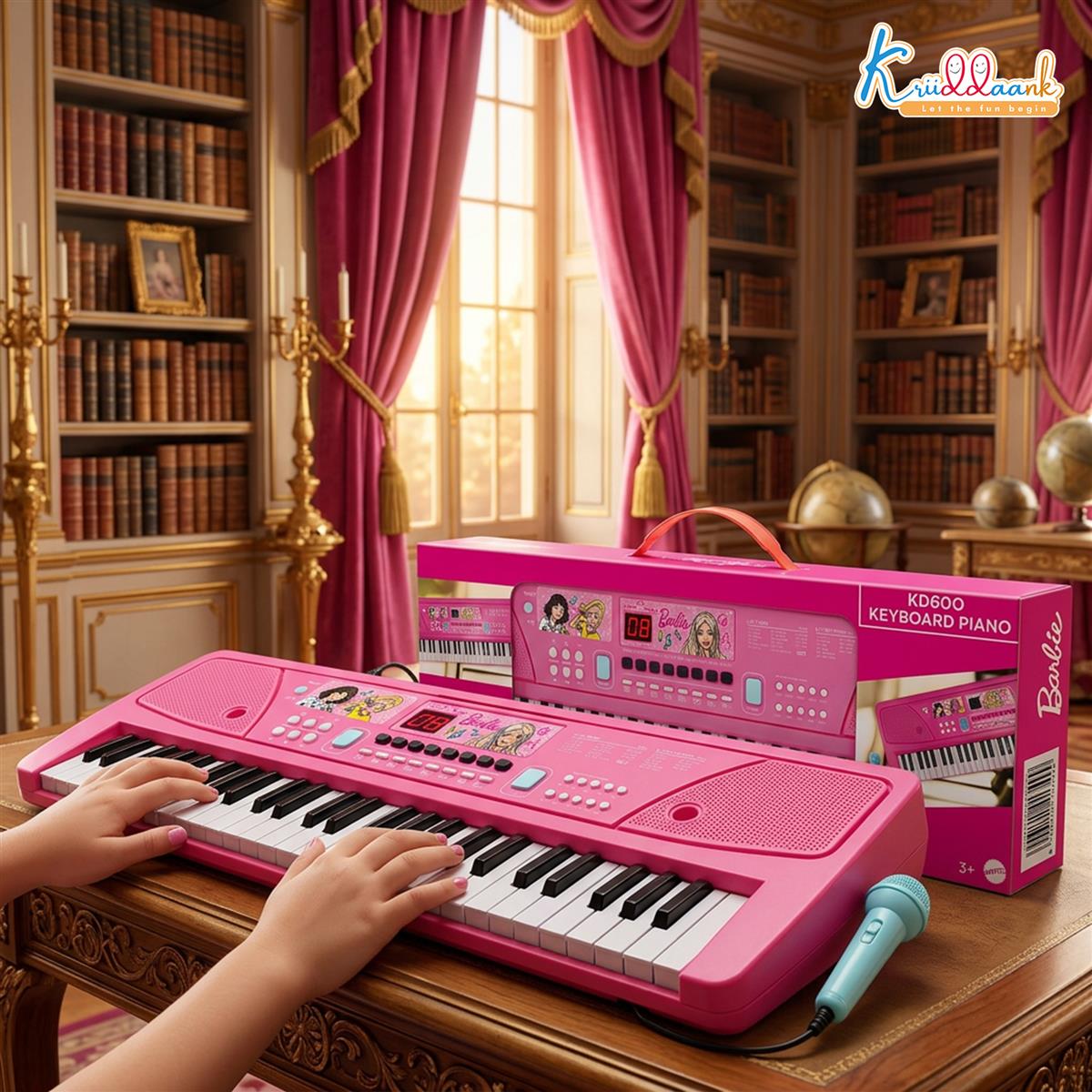 Barbie Kids Keyboard Piano - 61 Key Digital Electronic Organ for Girls with Microphone, 16 Instrument Sounds, 10 Rhythms, Dual Power (USB/Battery), Musical Educational Toy for Ages 3+ (Pink)