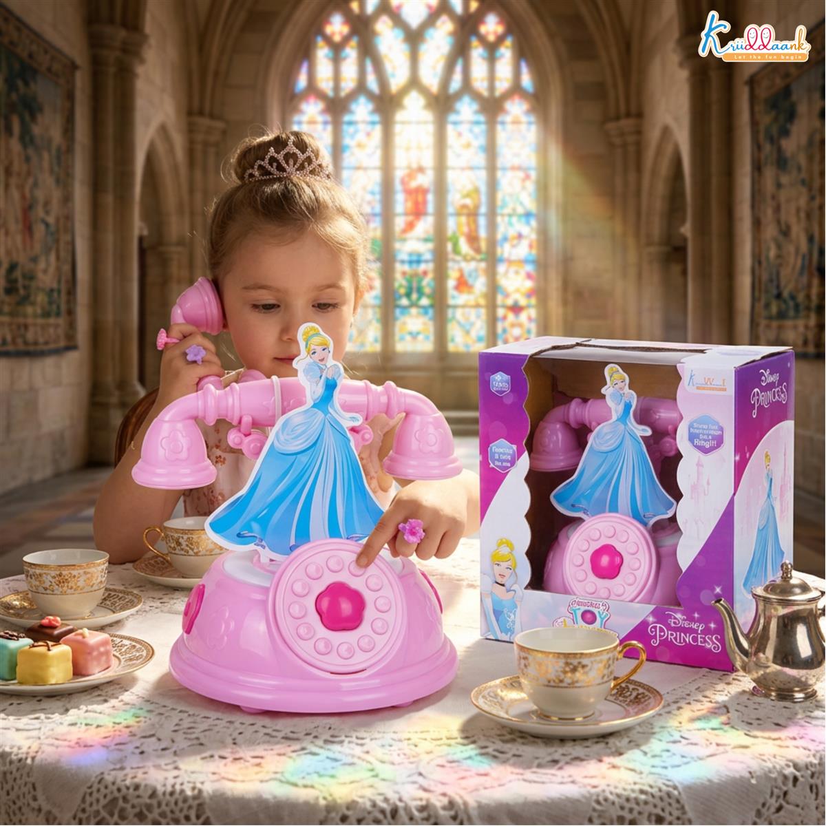 Kriiddaank Princess Talking Telephone Toy - Interactive Pretend Play Landline Phone with Music & Sounds for Girls 3+ Years - Pink Educational Electronic Toy - Ideal Birthday Gift for Kids