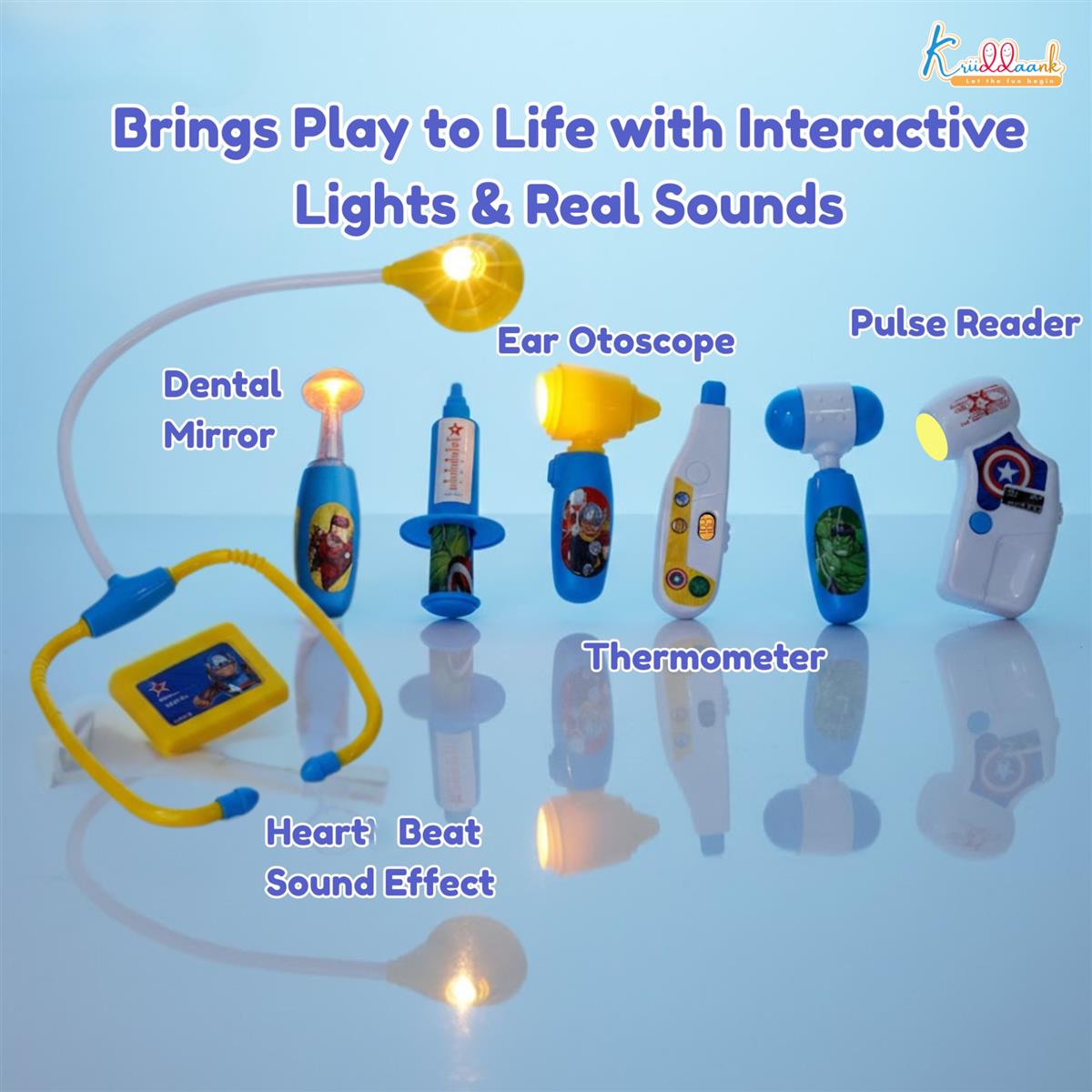 Avengers Marvel Doctor Playset for Kids - 8 Piece Superhero Medical Kit with Lights & Heartbeat Sounds - Educational Pretend Play Toy for Boys & Girls 3+ - Includes Stethoscope & Medical Tools