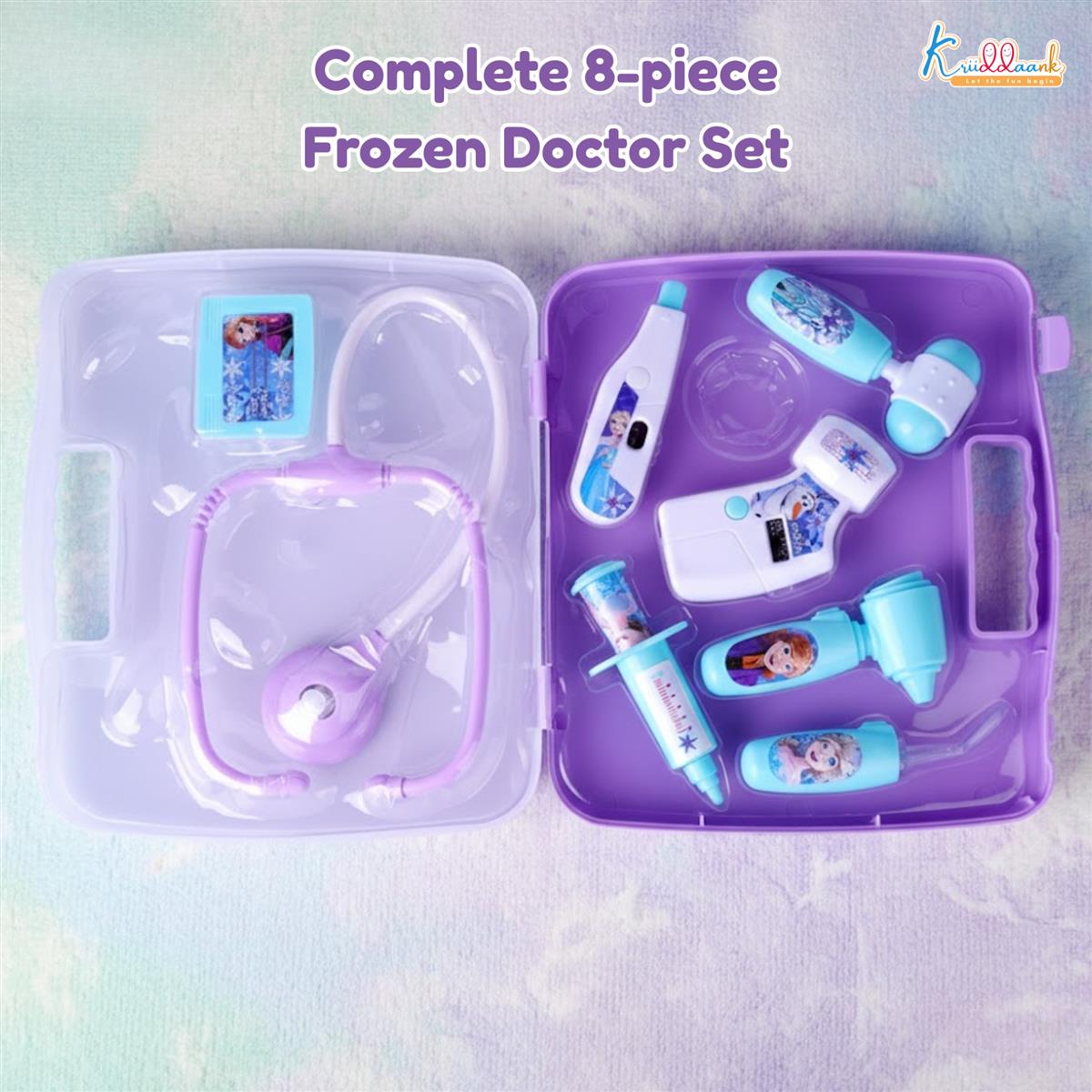 Disney Frozen Elsa & Anna Theme Doctor Set for Kids - Interactive Stethoscope with Light & Heartbeat Sound, 8-Piece Medical Tools Playset, Portable Carry Case, Pretend Play Toy for Ages 3+
