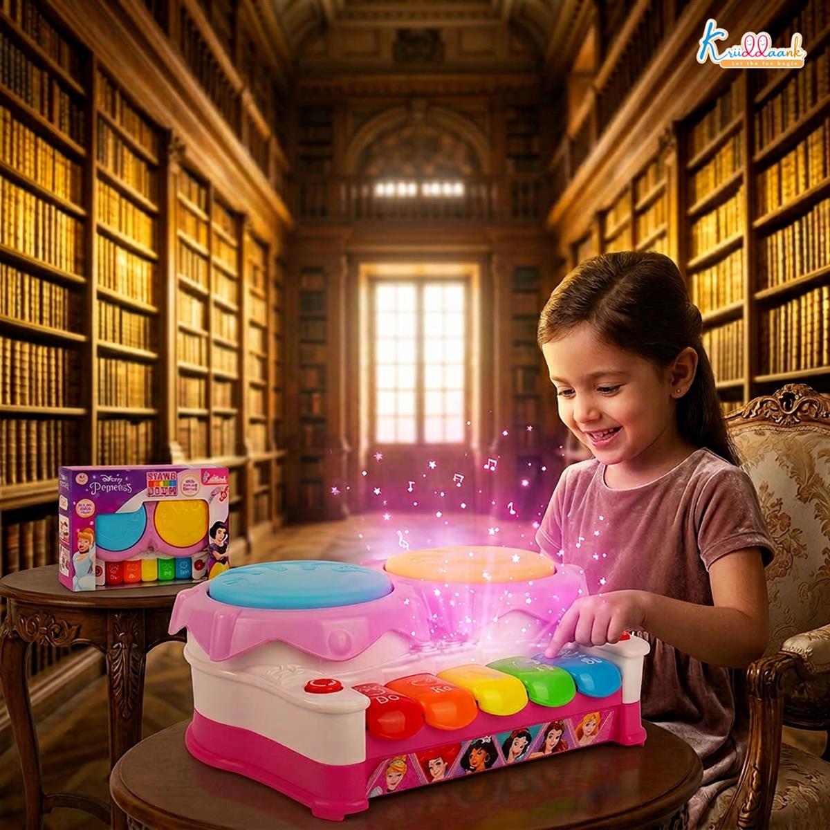 Disney Princess Piano Drum Playset - Interactive Electronic Musical Toy with 3D Lights & Sound for Kids 3+ Years Old - Fun Educational Rhythm Instrument, Perfect Birthday Gift for Toddlers & Girls