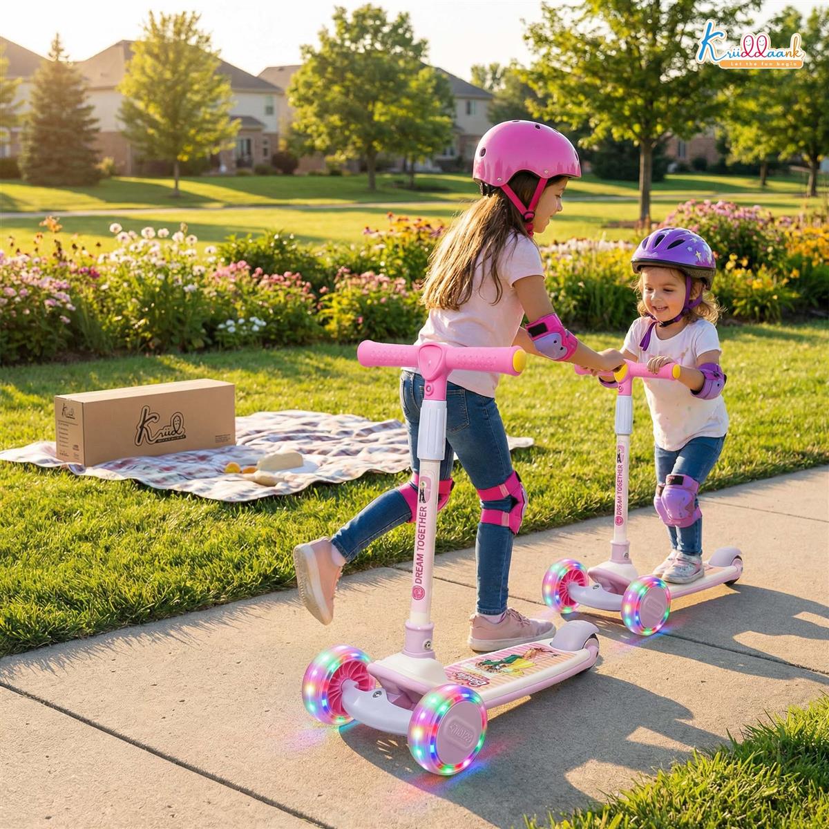 Kriiddaank Barbie Adventure Rider Kick Scooter for Kids - 3-Wheel with LED Light Up Wheels, 3-Level Adjustable Height & Easy Fold Design, Pink Skate Scooter for Girls Ages 3-12 Years (Up to 25Kg)